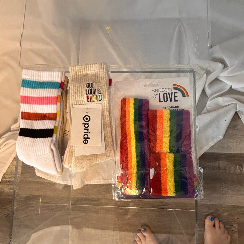 Target Pride Bundle Rainbow Socks 4 Pairs + Headband Set NWT Out Loud Proud